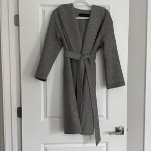Zara beautiful handmade gray wool blend Hooded Belted Coat size M  light weight.